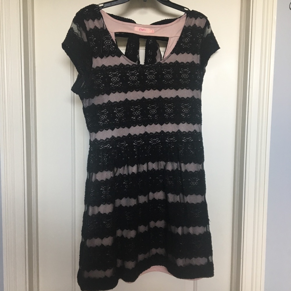 Candie's Black Lace Overlay Pink Dress